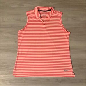 Nike Golf Women's Sleeveless Polo Shirt Coral Pink Stripe Dri Fit XL